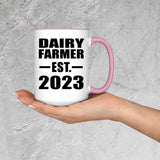 Dairy Farmer Established EST. 2023 - 15oz Accent Mug Pink