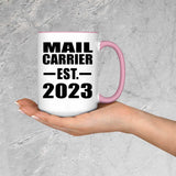 Mail Carrier Established EST. 2023 - 15oz Accent Mug Pink