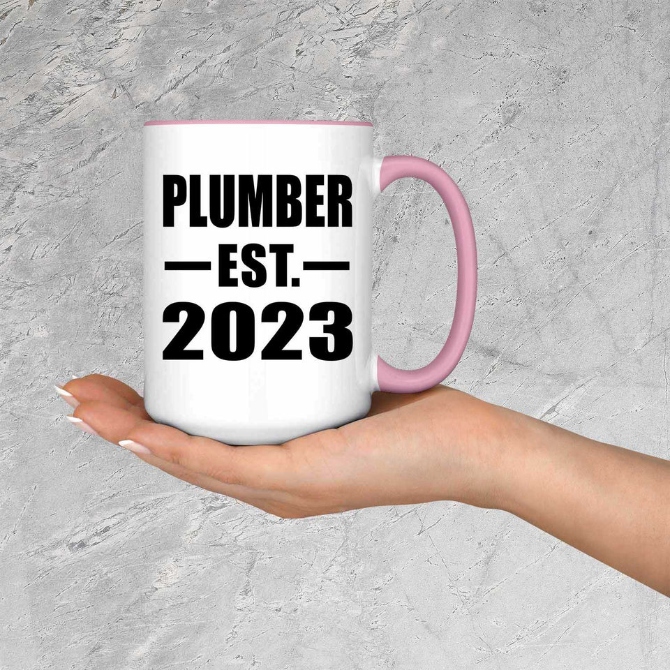 Plumber Established EST. 2023 - 15oz Accent Mug Pink