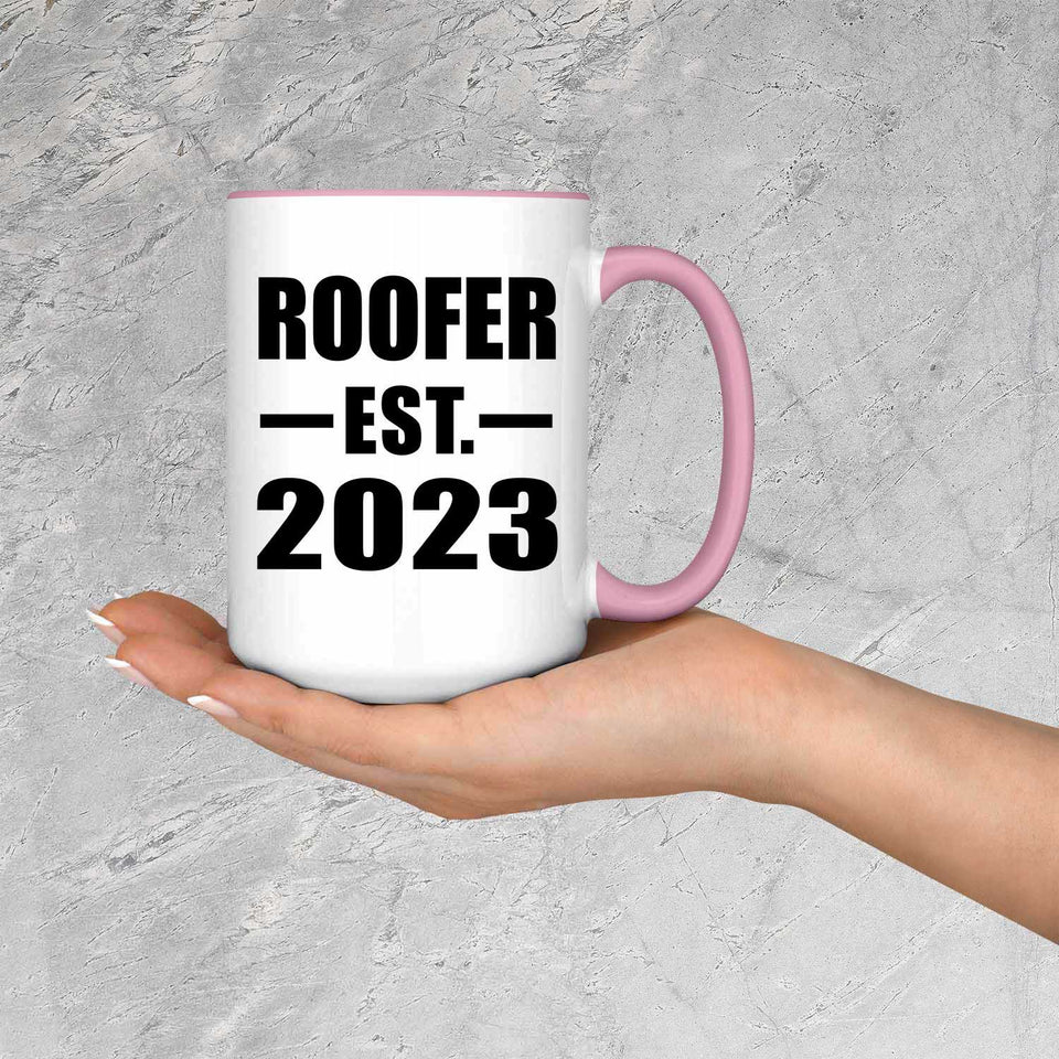 Roofer Established EST. 2023 - 15oz Accent Mug Pink
