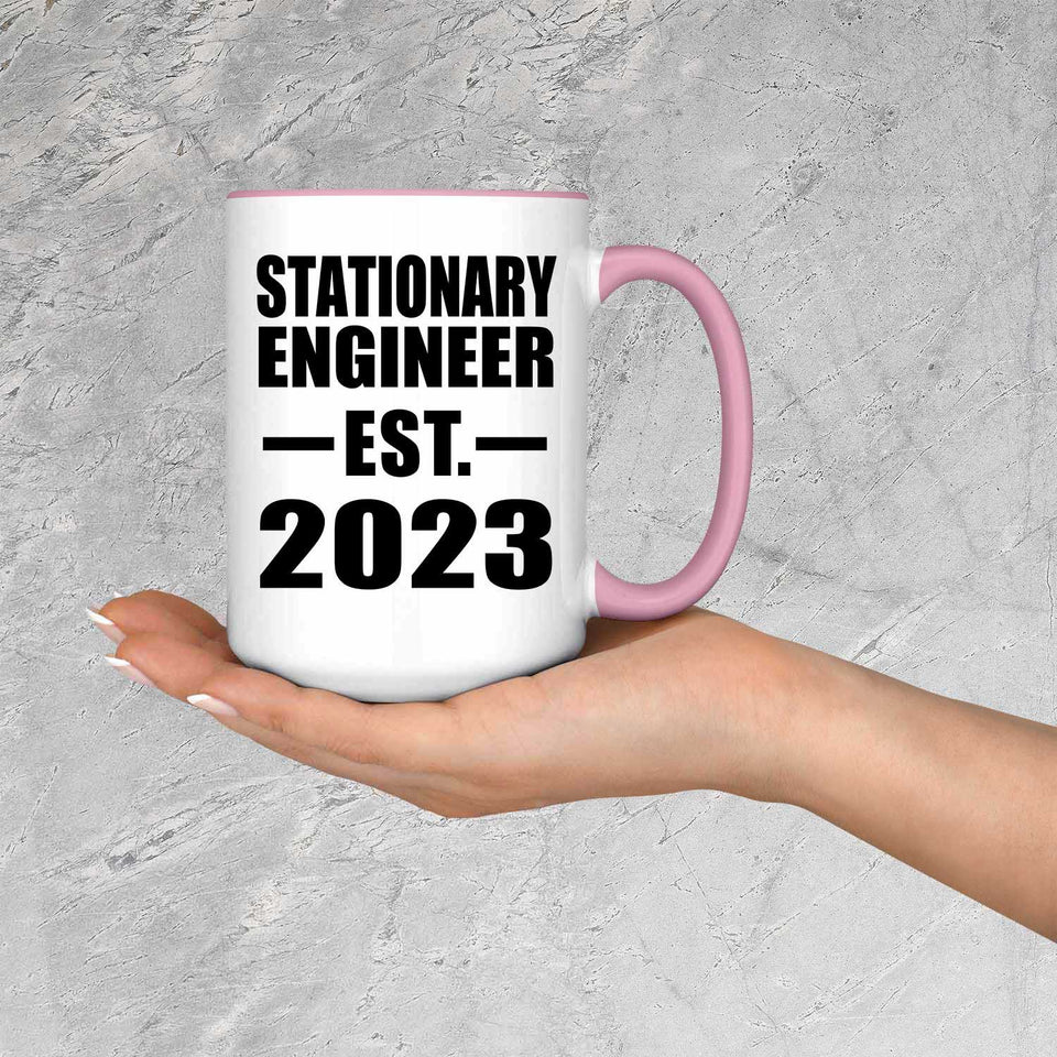 Stationary Engineer Established EST. 2023 - 15oz Accent Mug Pink