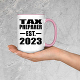 Tax Preparer Established EST. 2023 - 15oz Accent Mug Pink