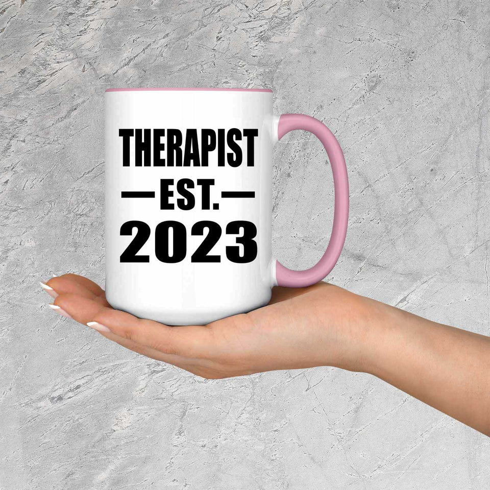 Therapist Established EST. 2023 - 15oz Accent Mug Pink