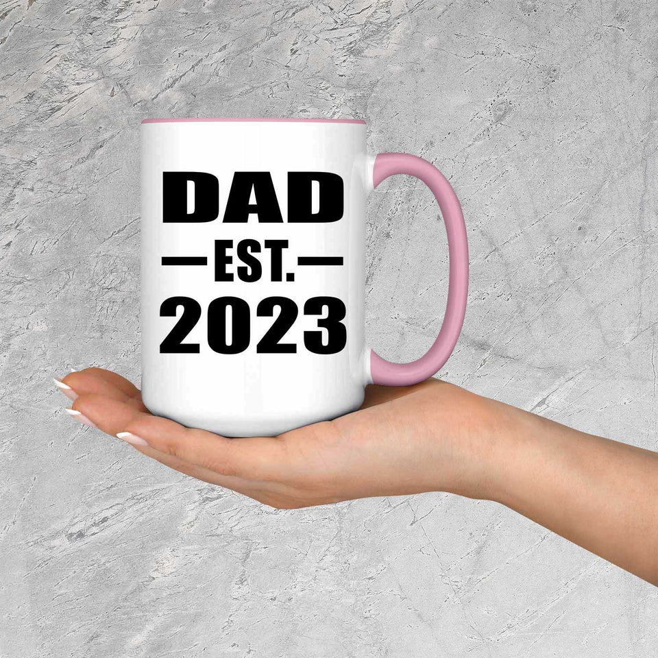 Dad Established EST. 2023 - 15oz Accent Mug Pink