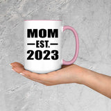 Mom Established EST. 2023 - 15oz Accent Mug Pink