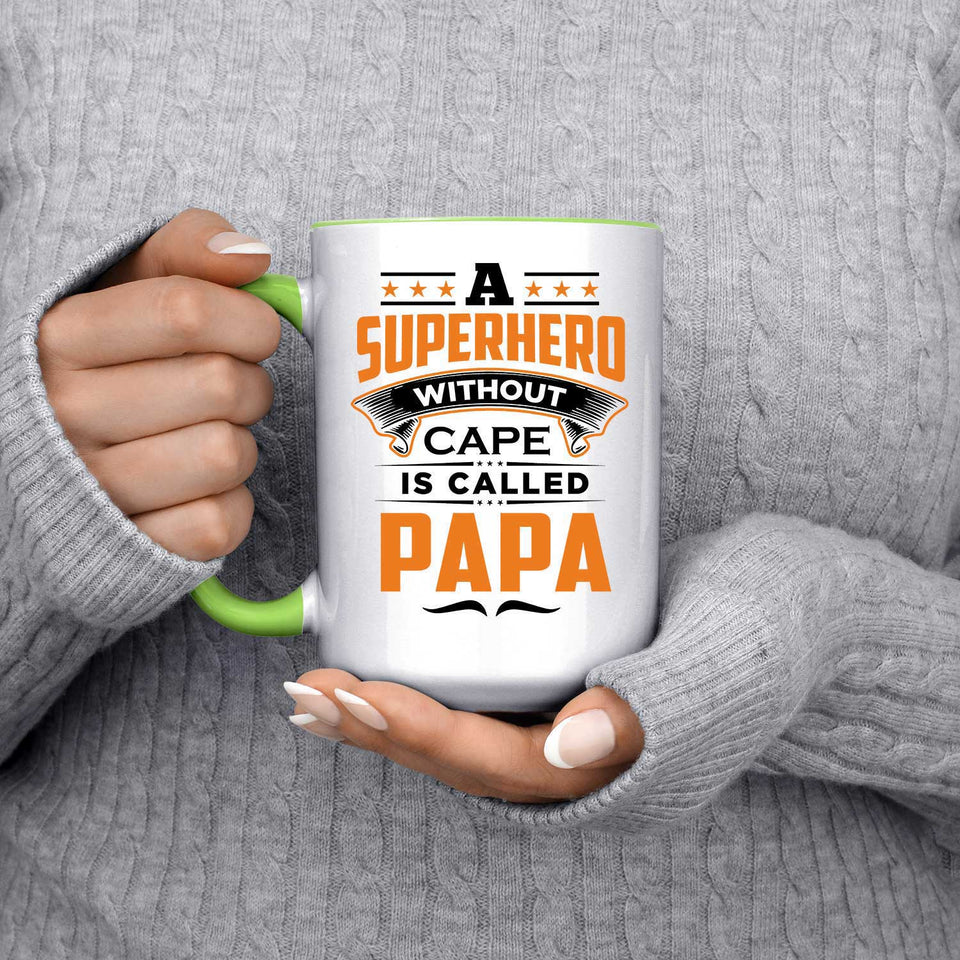 A Superhero Without Cape is Called Papa - 15oz Accent Mug Green