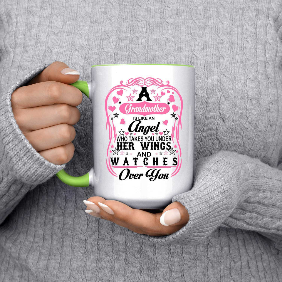 Grandmother Is An Angel Takes You Under Her Wings - 15oz Accent Mug Green