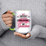 My Biggest Reason For Living Calls Me Grandma - 15oz Accent Mug Green