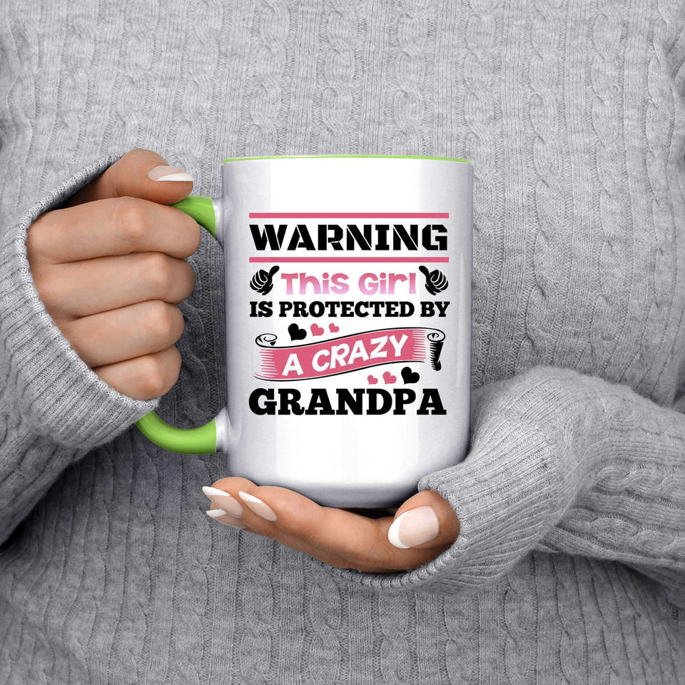 Warning This Girl Is Protected by A Crazy Grandpa - 15oz Accent Mug Green