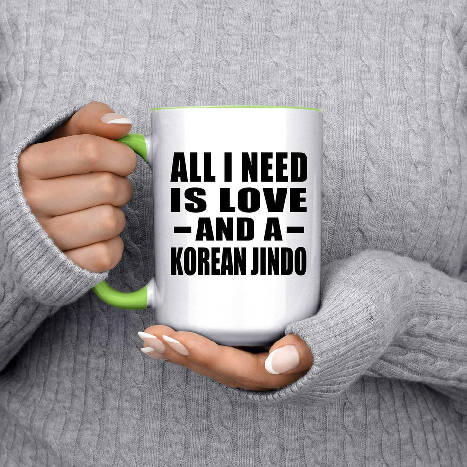 All I Need Is Love And A Korean Jindo - 15oz Accent Mug Green