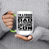 Proud Dairy Farmer Dad Of Awesome Son - 15oz Accent Mug Green