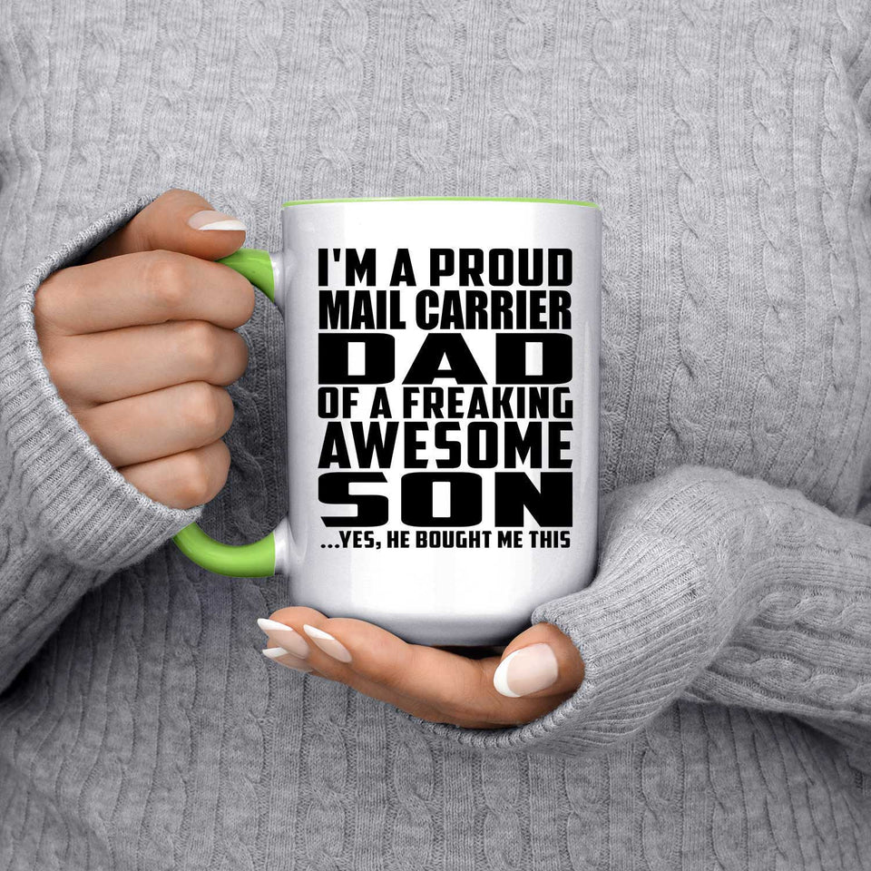 Proud Mail Carrier Dad Of Awesome Son - 15oz Accent Mug Green