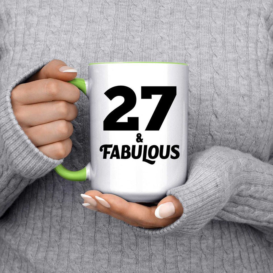 27th Birthday 27 & Fabulous - 15oz Accent Mug Green