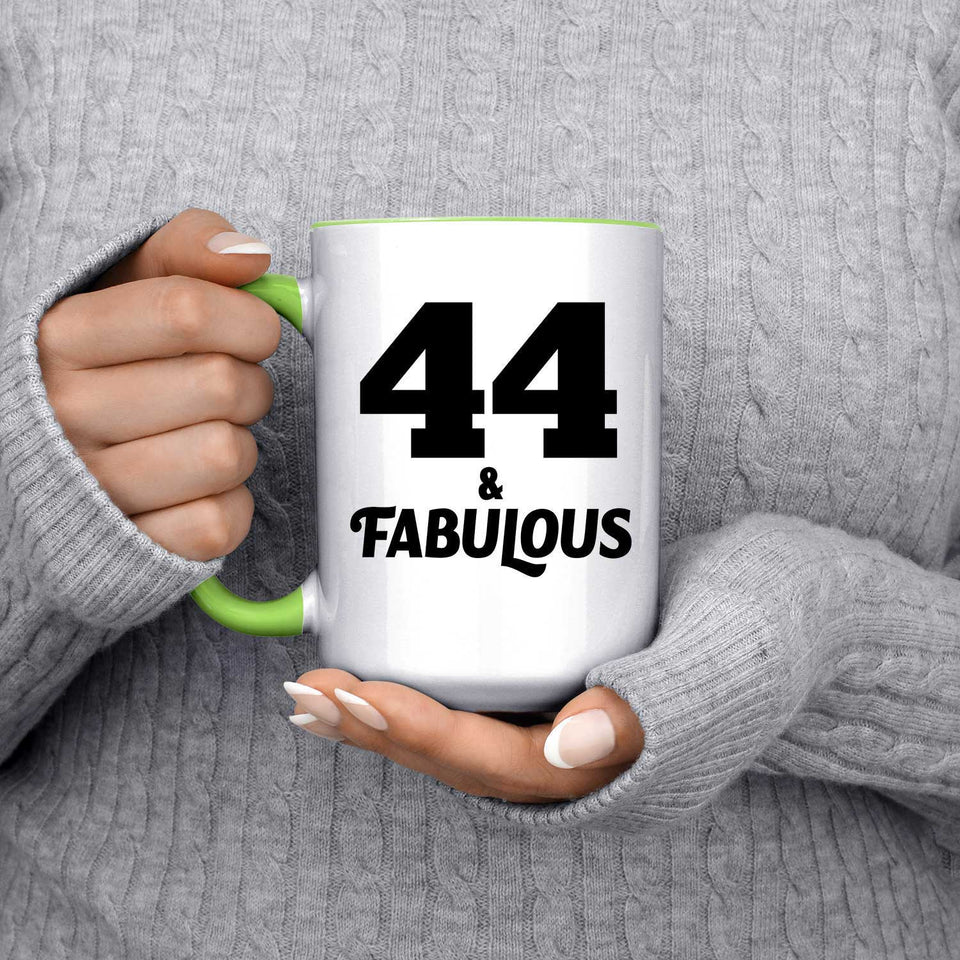 44th Birthday 44 & Fabulous - 15oz Accent Mug Green