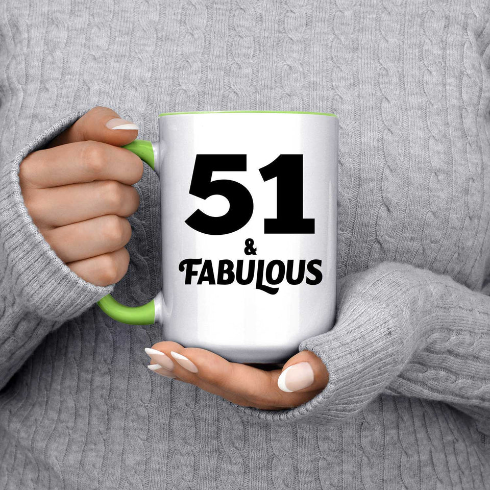 51st Birthday 51 & Fabulous - 15oz Accent Mug Green