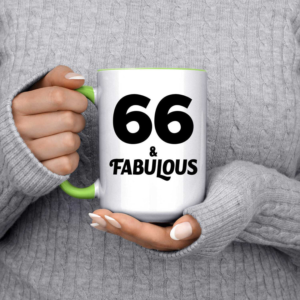 66th Birthday 66 & Fabulous - 15oz Accent Mug Green
