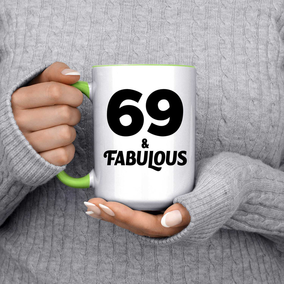 69th Birthday 69 & Fabulous - 15oz Accent Mug Green
