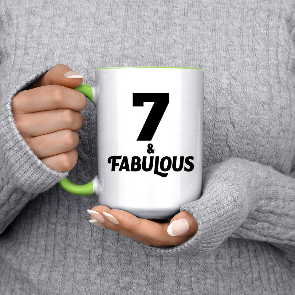 7th Birthday 7 & Fabulous - 15oz Accent Mug Green