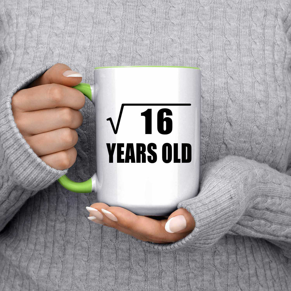 4th Birthday Square Root of 16 Years Old - 15oz Accent Mug Green