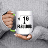 4th Birthday Square Root of 16 & Fabulous - 15oz Accent Mug Green