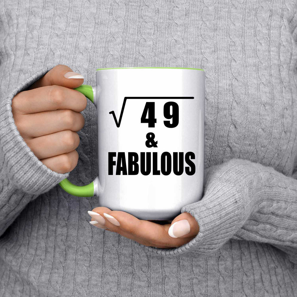 7th Birthday Square Root of 49 & Fabulous - 15oz Accent Mug Green