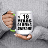 4th Birthday Square Root of 16 Years of Being Awesome - 15oz Accent Mug Green