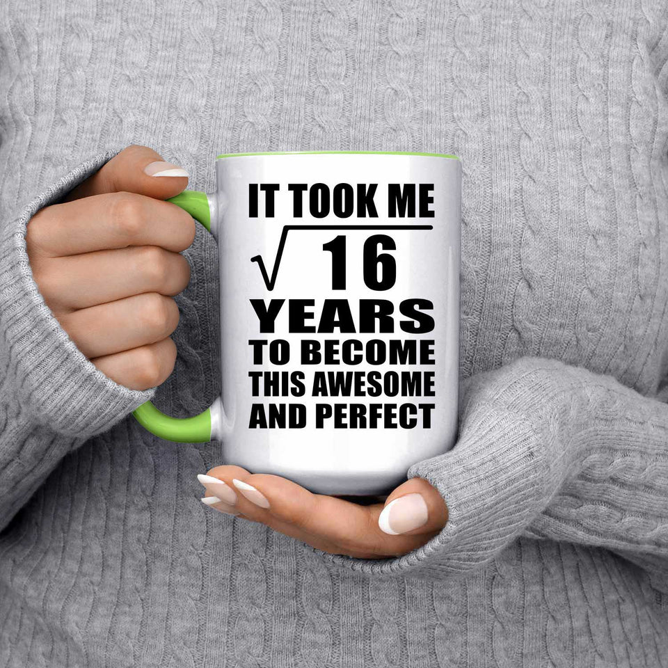 4th Birthday Took Square Root of 16 Years To Awesome - 15oz Accent Mug Green
