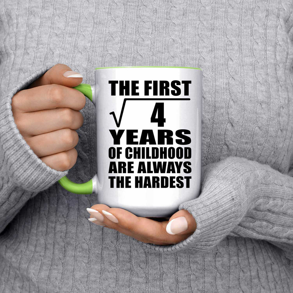2nd Birthday Square Root of 4 Years of Childhood - 15oz Accent Mug Green