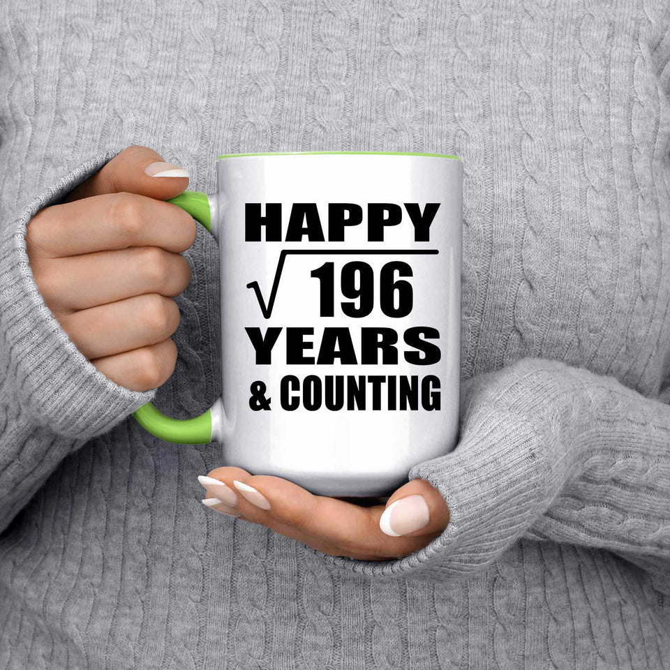 Happy 14th Anniversary Square Root of 196 Years & Counting - 15oz Accent Mug Green