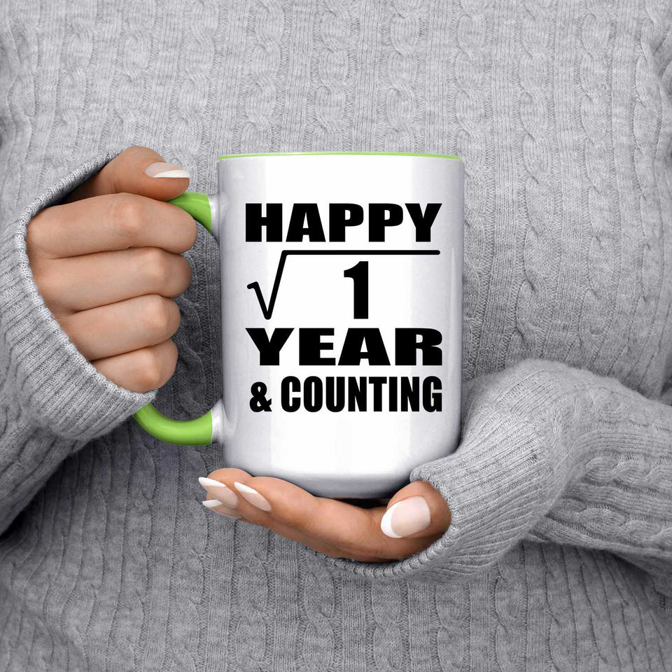 Happy 1st Anniversary Square Root of 1 Year & Counting - 15oz Accent Mug Green
