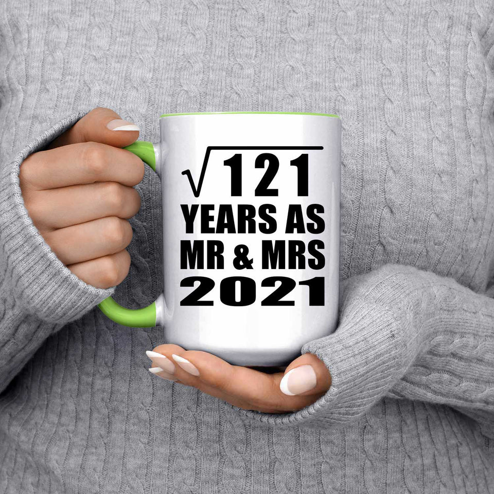 11th Anniversary Square Root of 121 Years As Mr & Mrs 2021 - 15oz Accent Mug Green