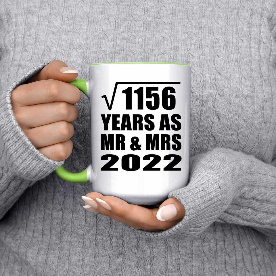 34th Anniversary Square Root of 1156 Years As Mr & Mrs 2022 - 15oz Accent Mug Green