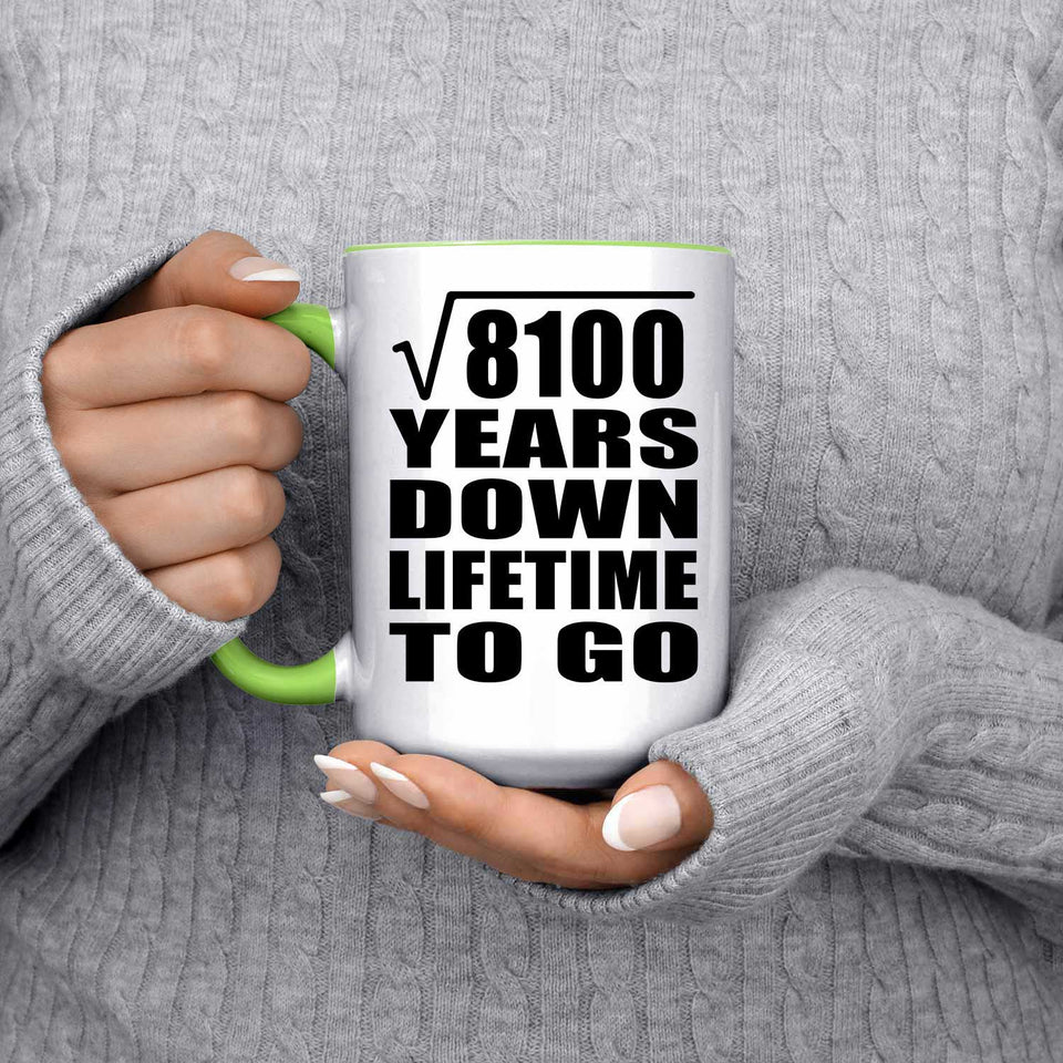 90th Anniversary Square Root of 8100 Years Lifetime To Go - 15oz Accent Mug Green