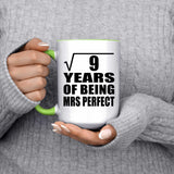 3rd Anniversary Square Root of 9 Years of Mrs Perfect - 15oz Accent Mug Green