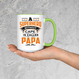 A Superhero Without Cape is Called Papa - 15oz Accent Mug Green