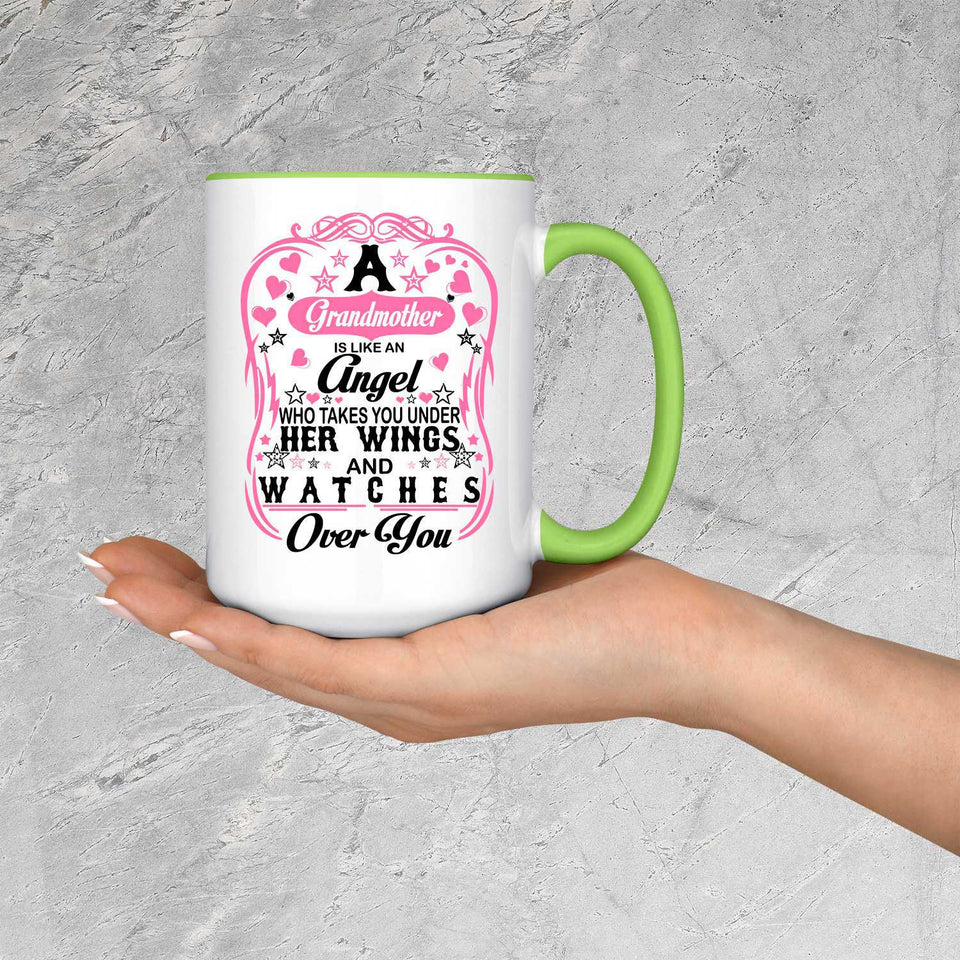 Grandmother Is An Angel Takes You Under Her Wings - 15oz Accent Mug Green