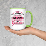 My Biggest Reason For Living Calls Me Grandma - 15oz Accent Mug Green