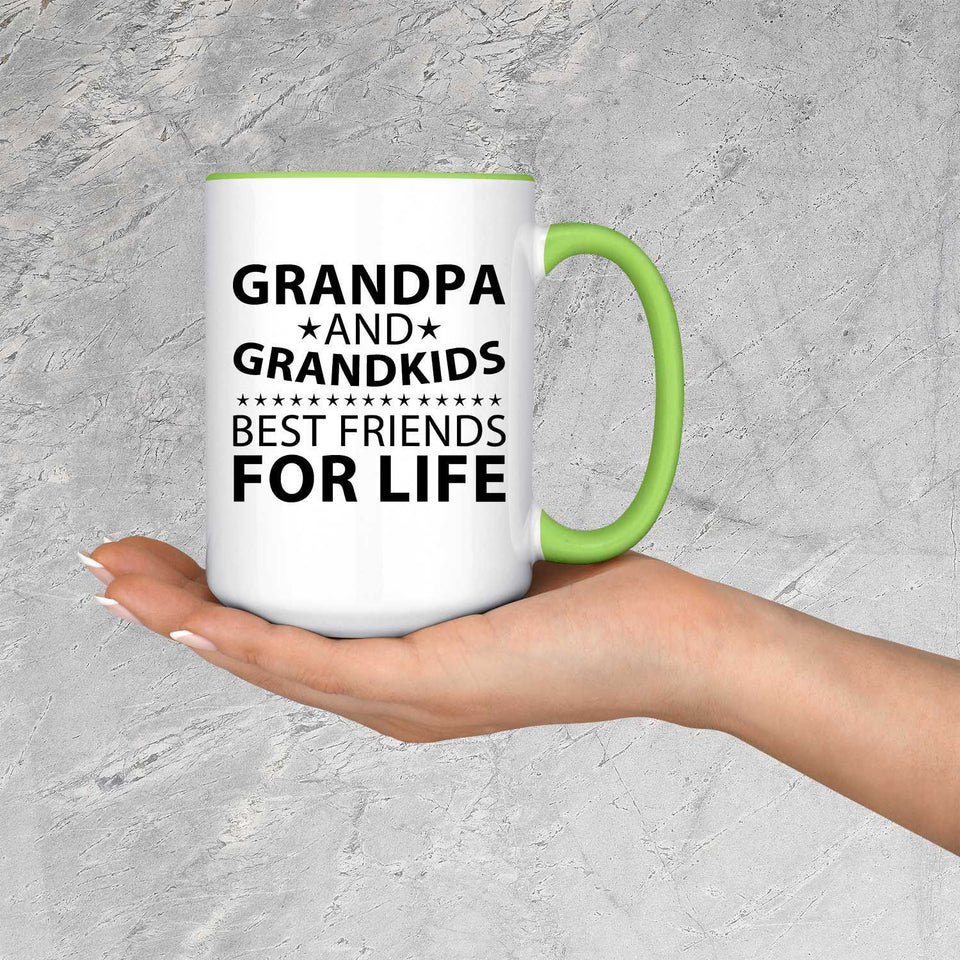 Grandpa and Grandkids, Best Friends For Life - 15oz Accent Mug Green