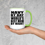 Navy By Day World's Best Mom By Night - 15oz Accent Mug Green