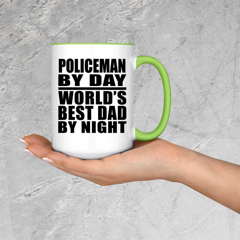 Policeman By Day World's Best Dad By Night - 15oz Accent Mug Green