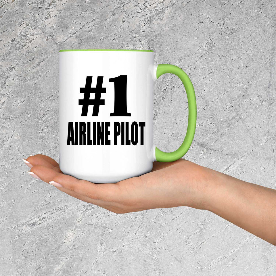 Number One #1 Airline Pilot - 15oz Accent Mug Green