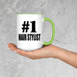 Number One #1 Hair Stylist - 15oz Accent Mug Green