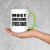 Most Awesome Fitness Coach - 15oz Accent Mug Green