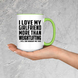 I Love My Girlfriend More Than Weightlifting - 15oz Accent Mug Green