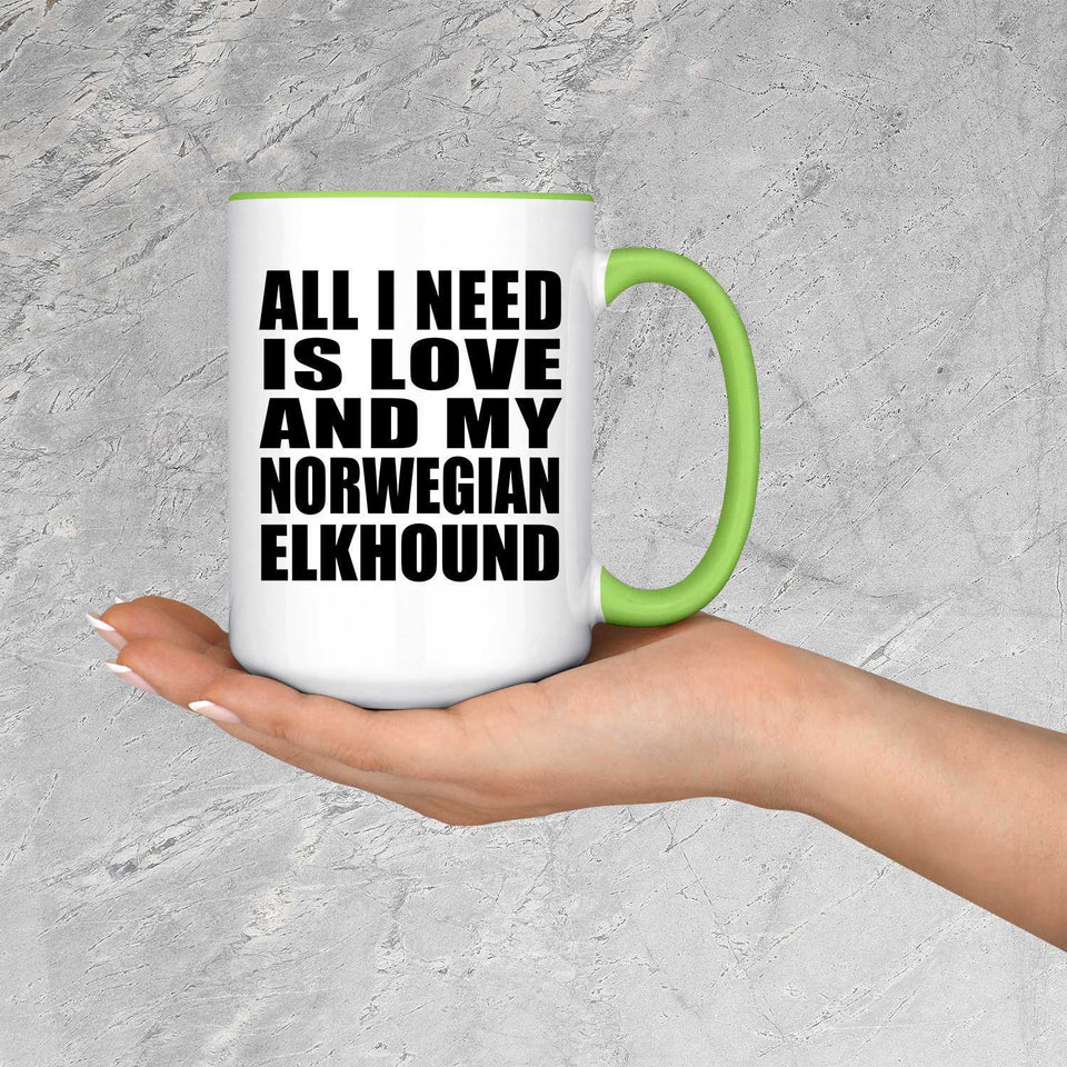 All I Need Is Love And My Norwegian Elkhound - 15oz Accent Mug Green