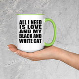 All I Need Is Love And My Black And White Cat - 15oz Accent Mug Green