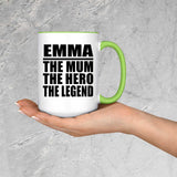 Emma The Mum The Hero The Legend - 15oz Accent Mug Green