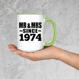 50th Anniversary Mr & Mrs Since 1974 - 15oz Accent Mug Green