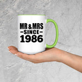 38th Anniversary Mr & Mrs Since 1986 - 15oz Accent Mug Green