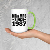 37th Anniversary Mr & Mrs Since 1987 - 15oz Accent Mug Green